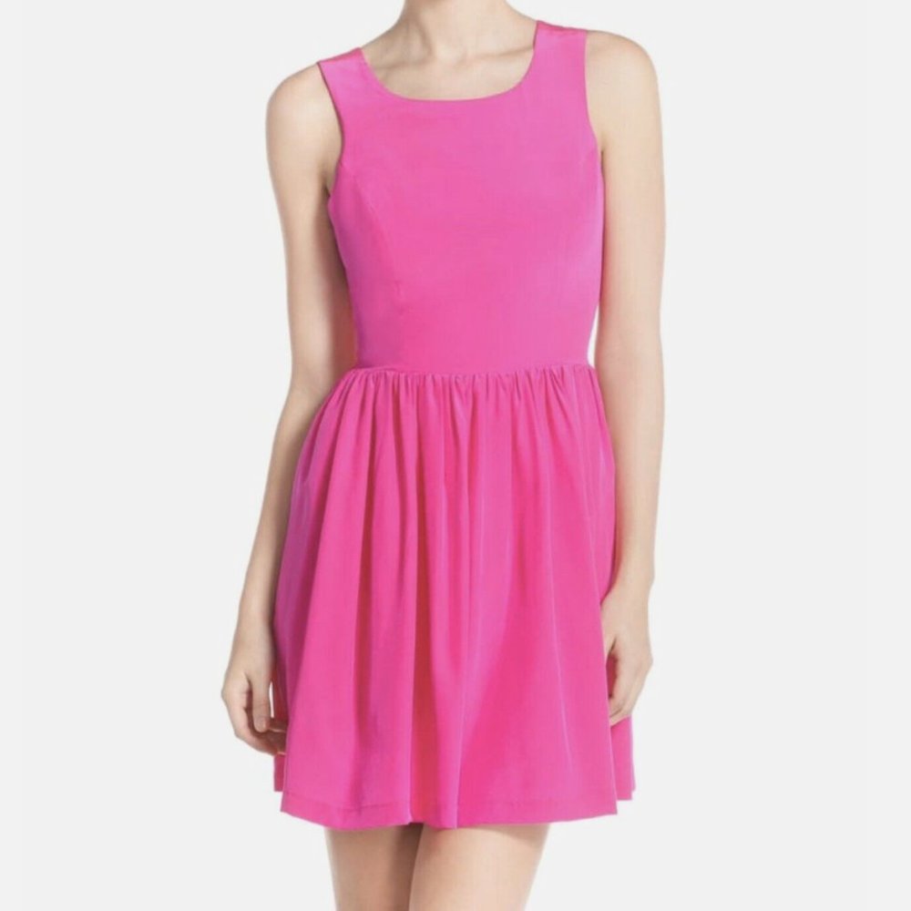 Amanda Uprichard Pink Silk Fit & Flare Emmie Dress